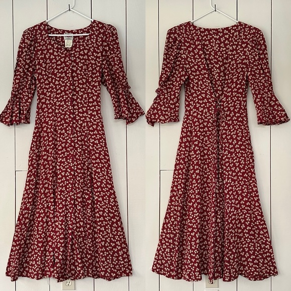 Lanz Originals Dresses & Skirts - VTG Lanz Originals Dainty Floral Corset Maxi Dress Sz 12 Burgundy Cream